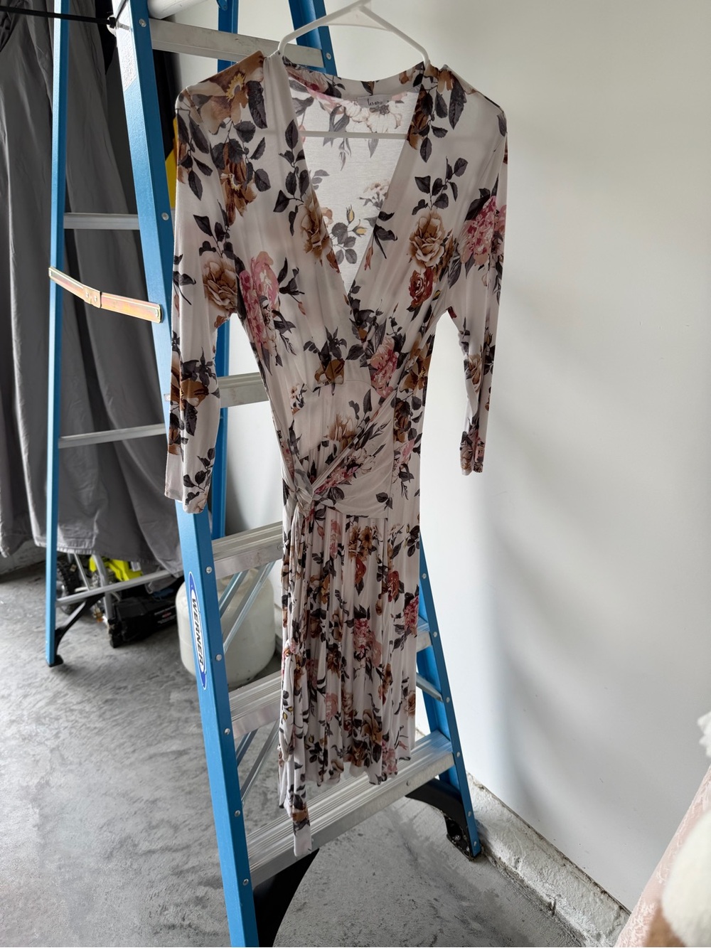 Floral Wrap Midi Dress in Cream and Pink